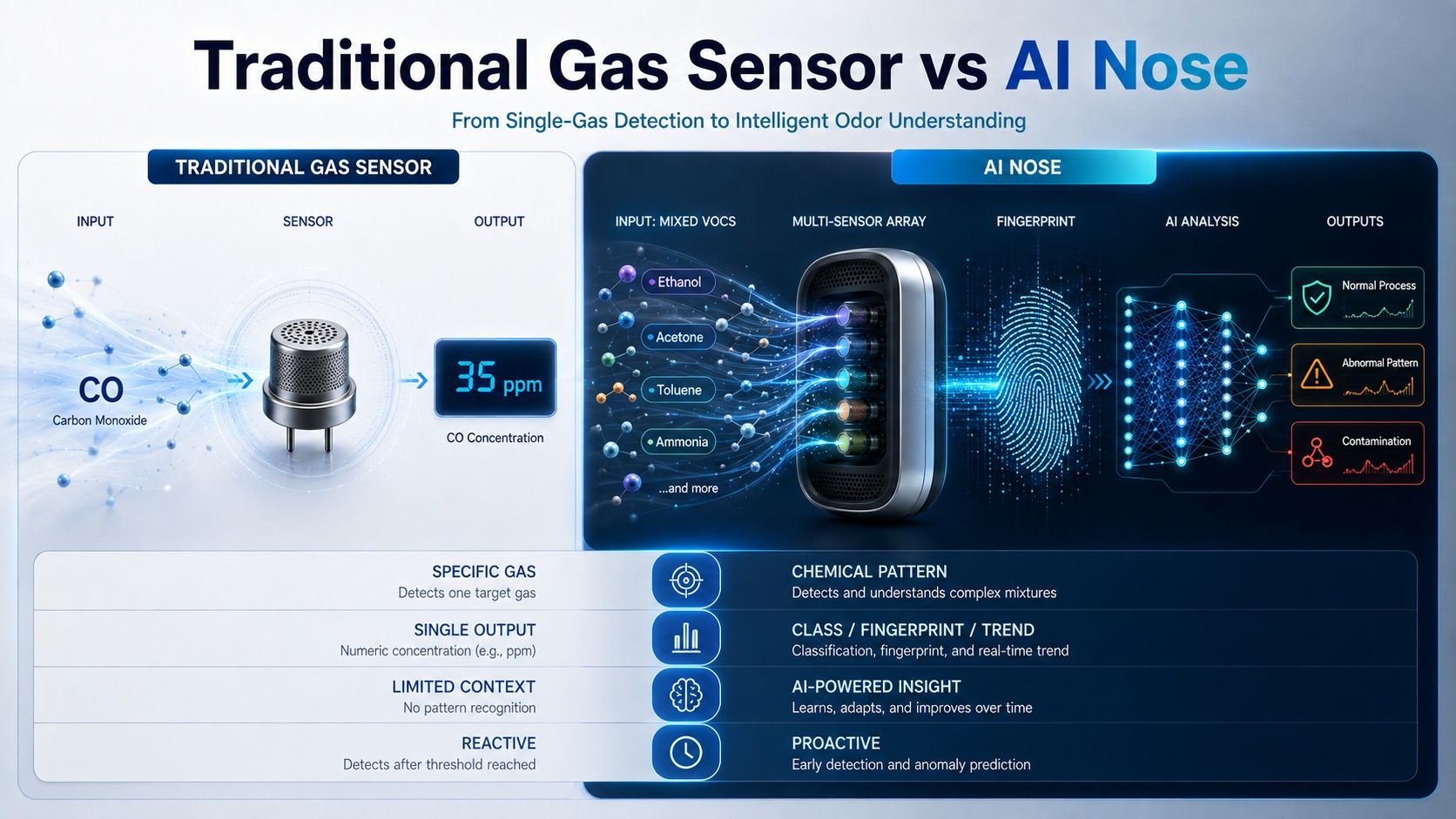 Traditional gas sensor vs AI Nose