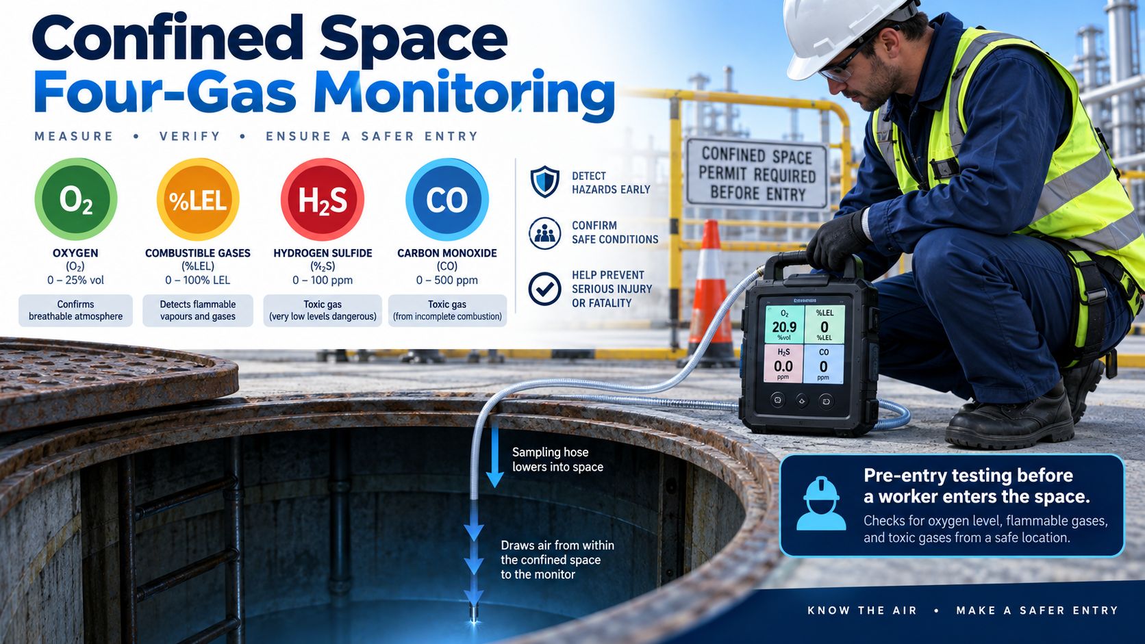 Confined space four-gas monitoring