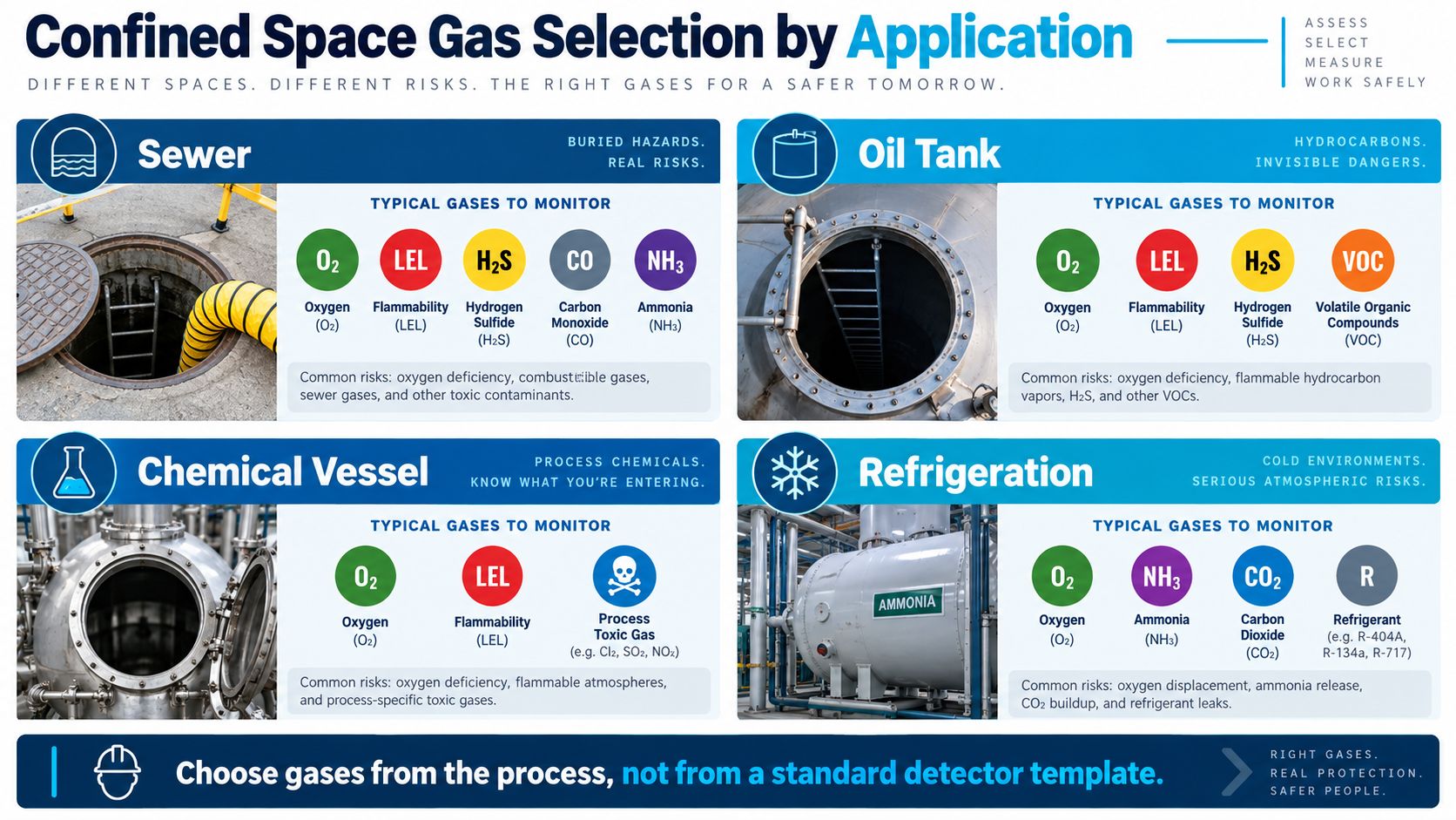 Confined-space gas selection by application