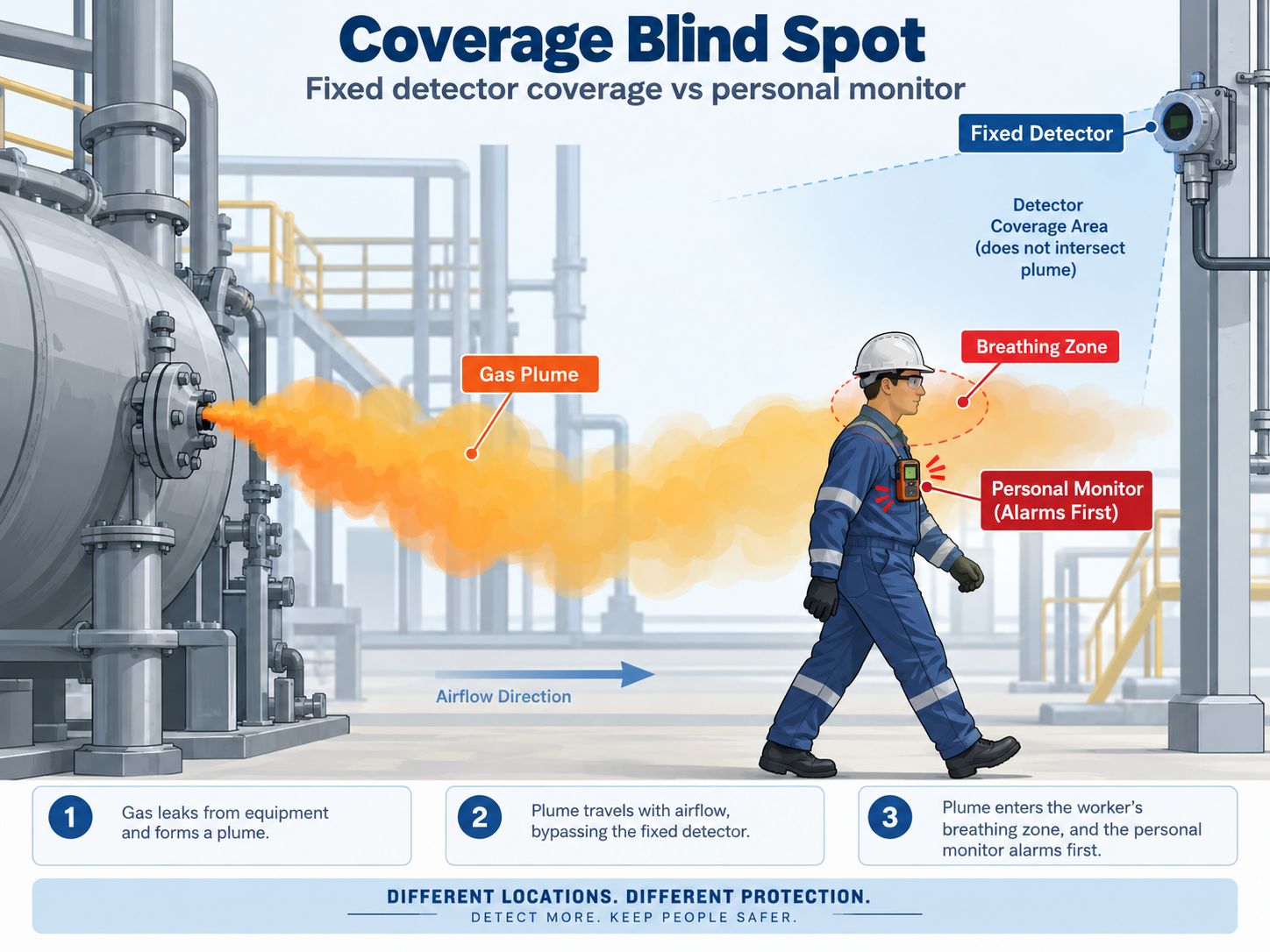 Fixed Detector Coverage Blind Spot vs Personal Monitor