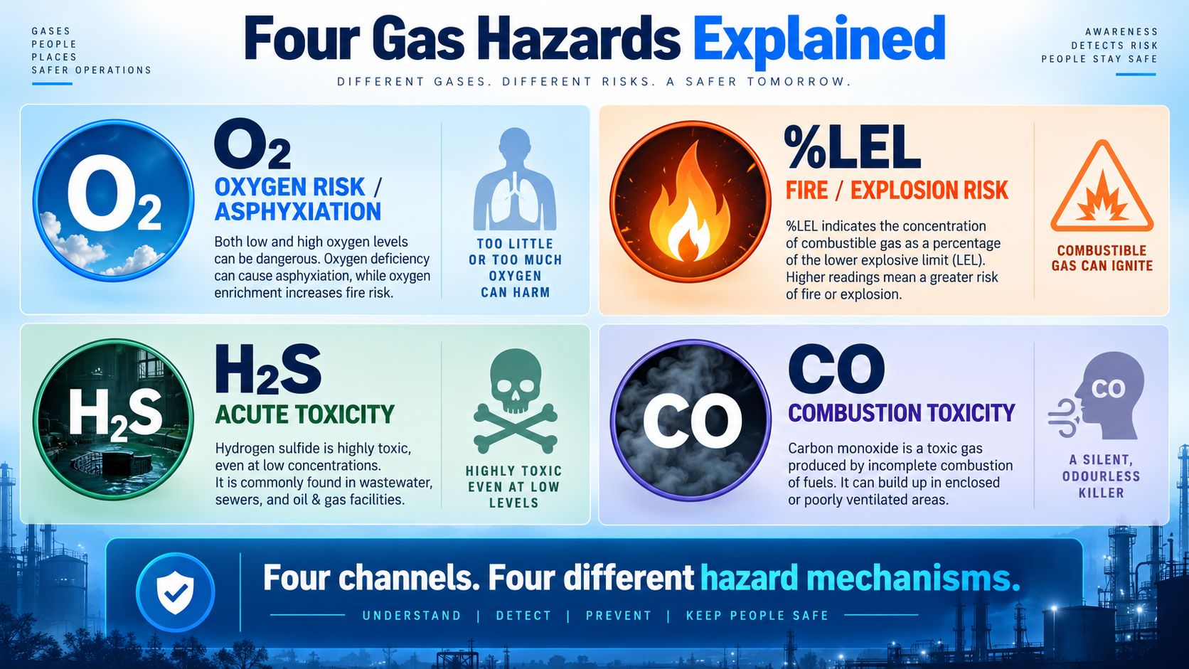 O₂, LEL, H₂S and CO hazards explained