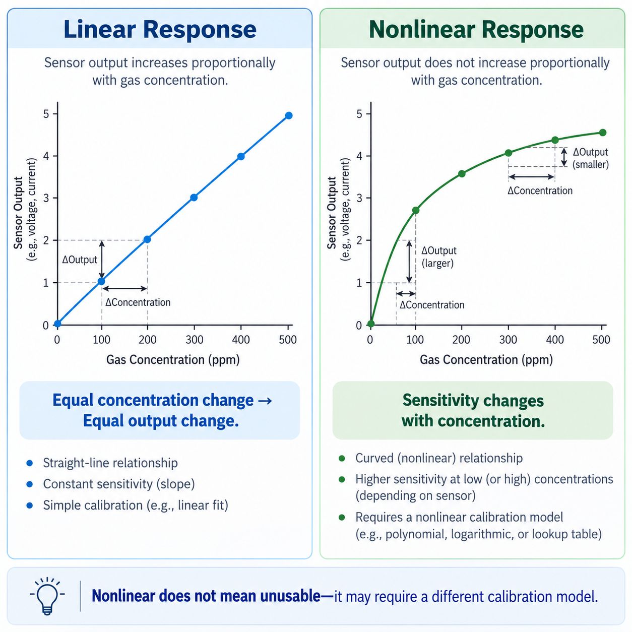 Linear vs Nonlinear Gas Sensor Response