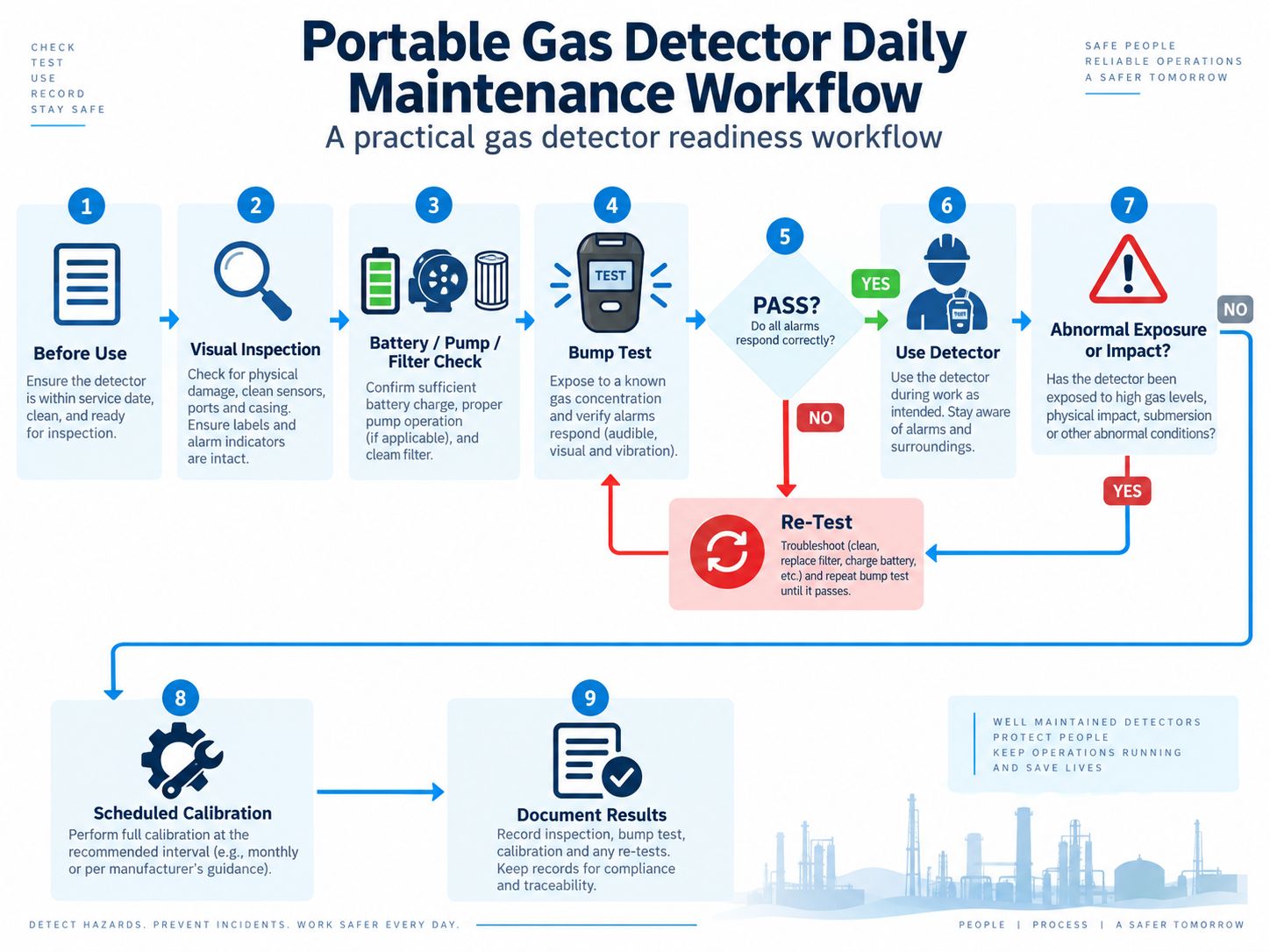 Portable Gas Detector Daily Maintenance Workflow