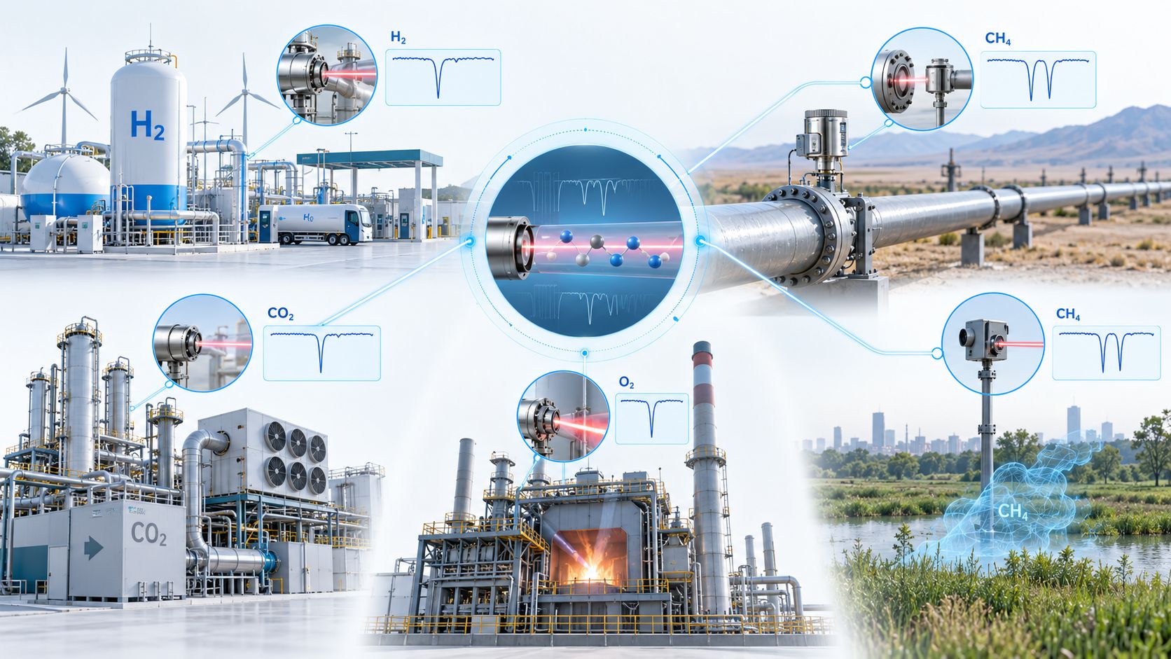 TDLAS gas sensor applications in natural gas pipelines carbon capture combustion environmental methane monitoring and industrial process measurement