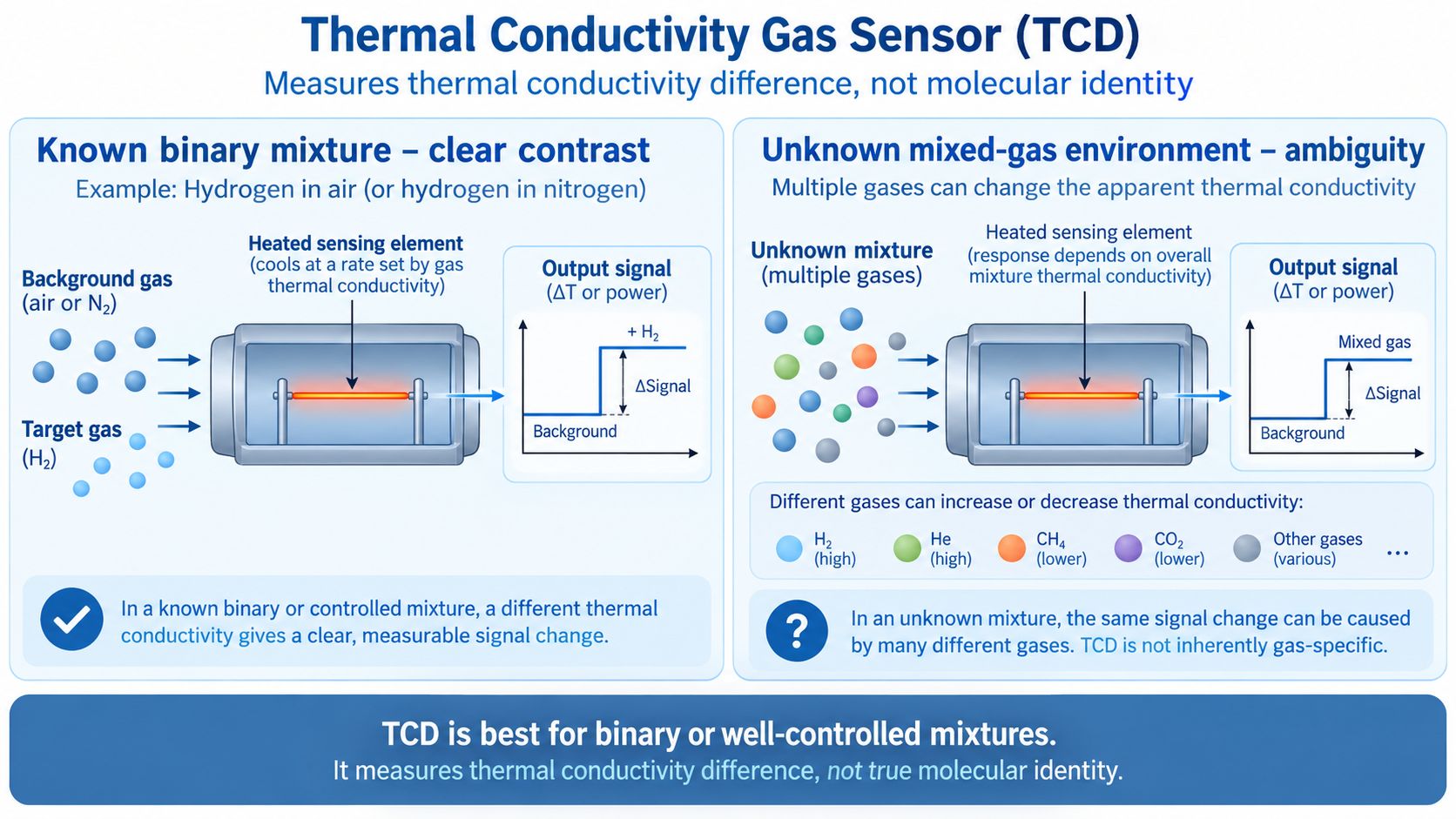 TCD binary mixture selectivity limitation
